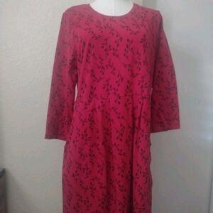 North Style Women’s Large Red Black 3/4 Sleeve  Floral Print Dress
